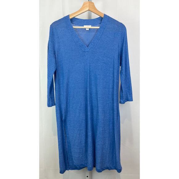 J. JILL Lightweight Knee Length Tunic Sweater V-Neck Side Slit Linen Bld Blue XS - Picture 1 of 9